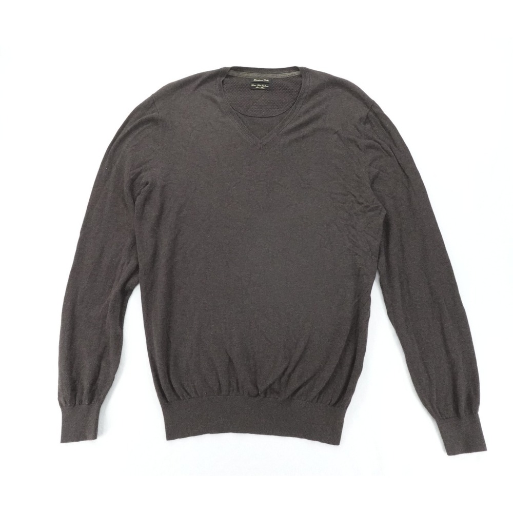 Massimo Dutti Sweater Mens L Brown V Neck Silk Cashmere Elbow Patch Luxury